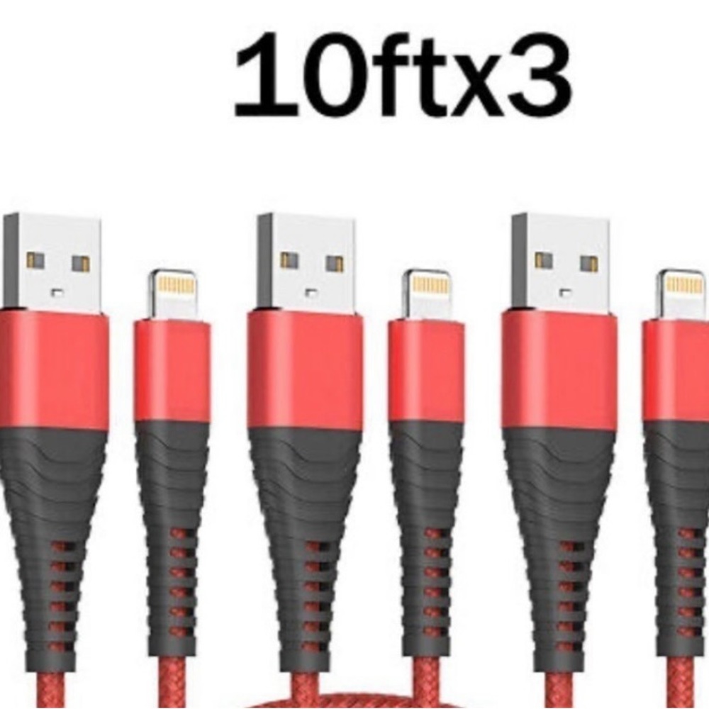 3Pack 10FT Fast Charger Cable Heavy Duty iPhone 8 7 X XR 11 12 13 14 Charging
